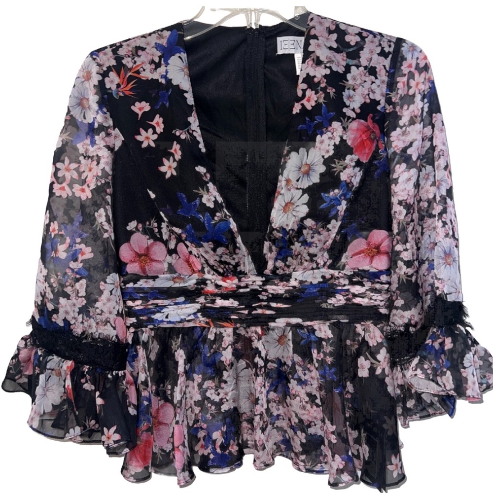 Ieena for Mac Duggal Floral Chiffon Top